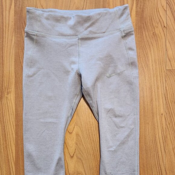 Women’s Nike Running size M Gray Dri-Fit Cropped Capri Leggings Zip Back Pocket - Picture 3 of 11